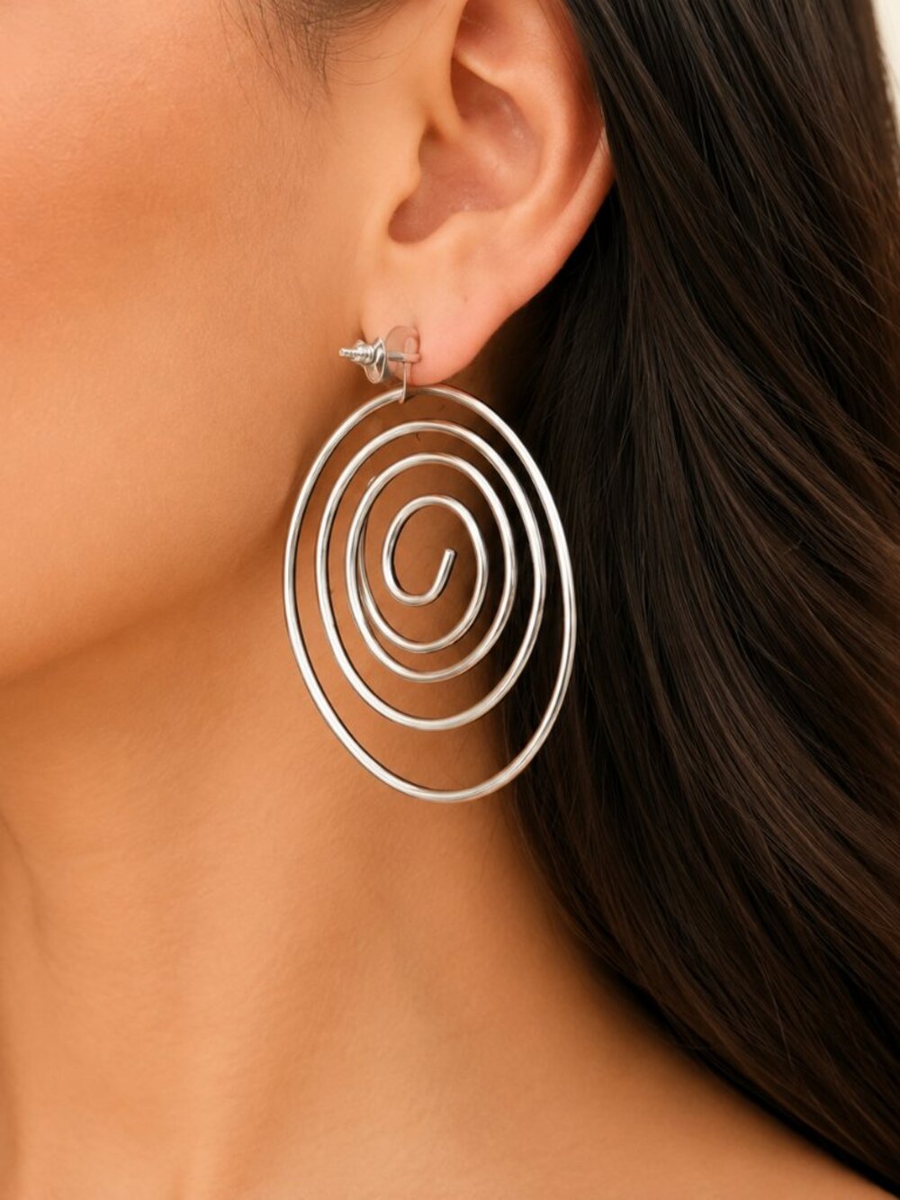 nOir Jewelry Oversized Silver Spiral Swirl Statement Earrings NWT